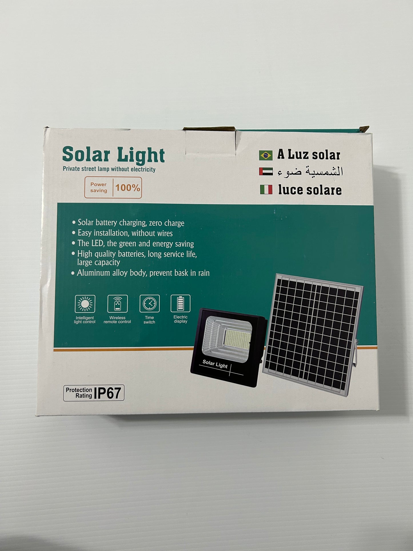FOCO CUADRADO CON PLACA SOLAR 100W